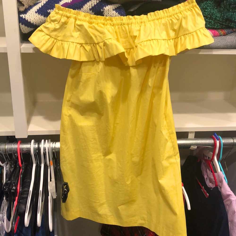 Yellow off the shoulder dress ruffle top